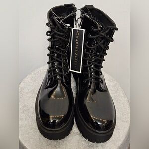 Charles Albert Black Patent Combat Boots Size 7 –New with Tags (O6)✨